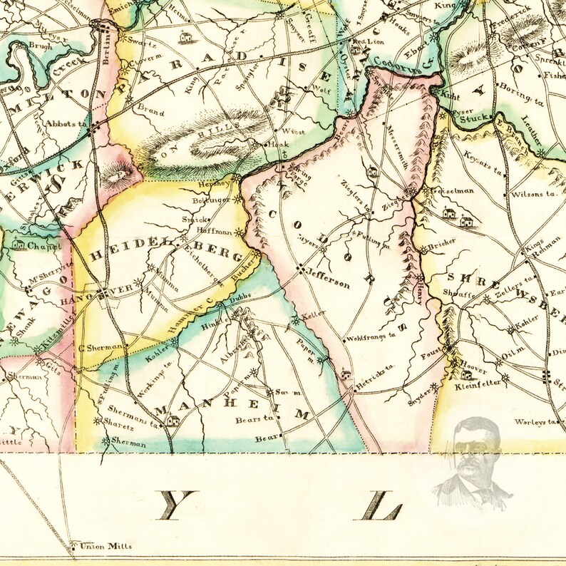 York County Pennsylvania Vintage Map From 1821 Old County Etsy
