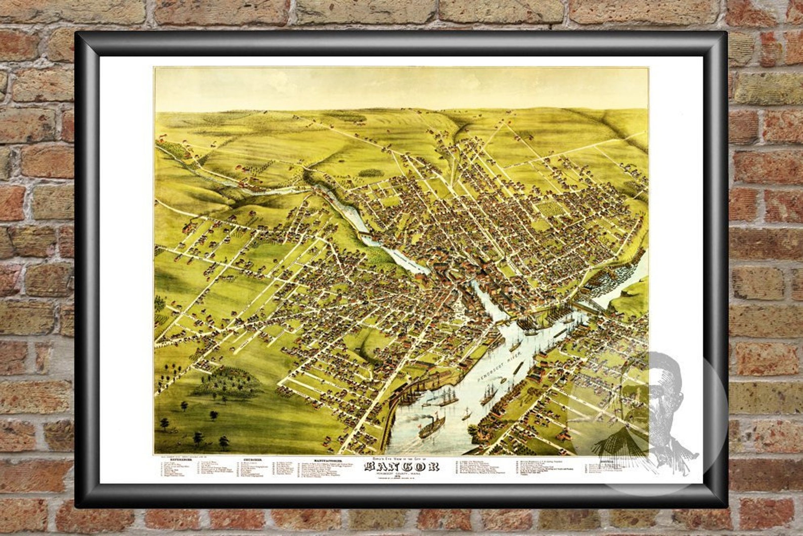 Vintage Bangor Map 1875 Old Map of Bangor Maine Historical Etsy