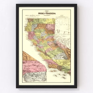 California Map 1891, Vintage California Map, Old California Art, Wall Art Gift for California History Lovers Retro Decor