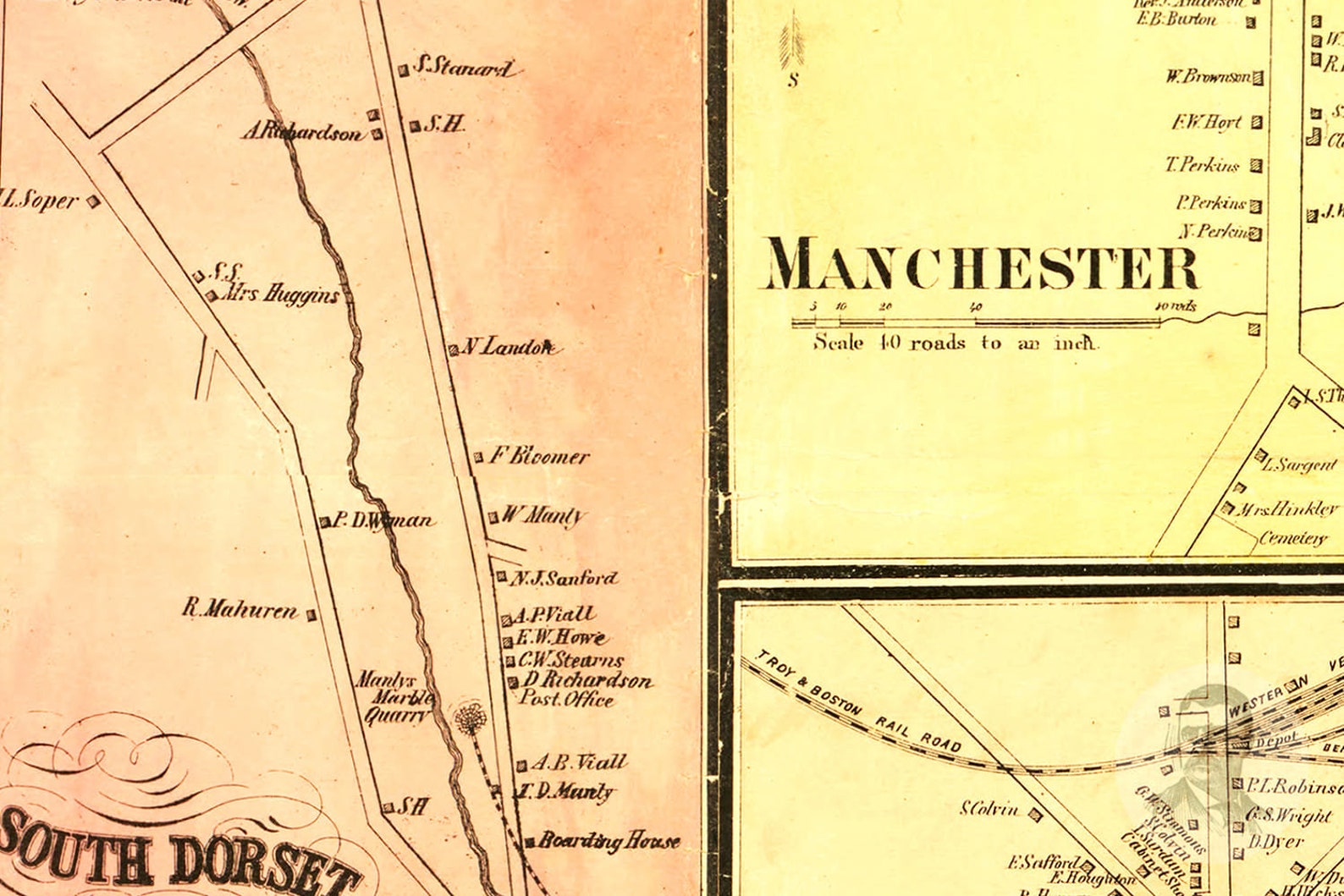 Vintage Bennington County Map 1856 Bennington County VT Land Etsy