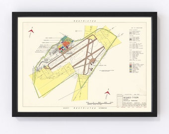 McGhee-Tyson Airport Map 1952 - Old Map of McGhee-Tyson Airport Art Vintage Print Framed Wall Art Canvas Portrait History Travel