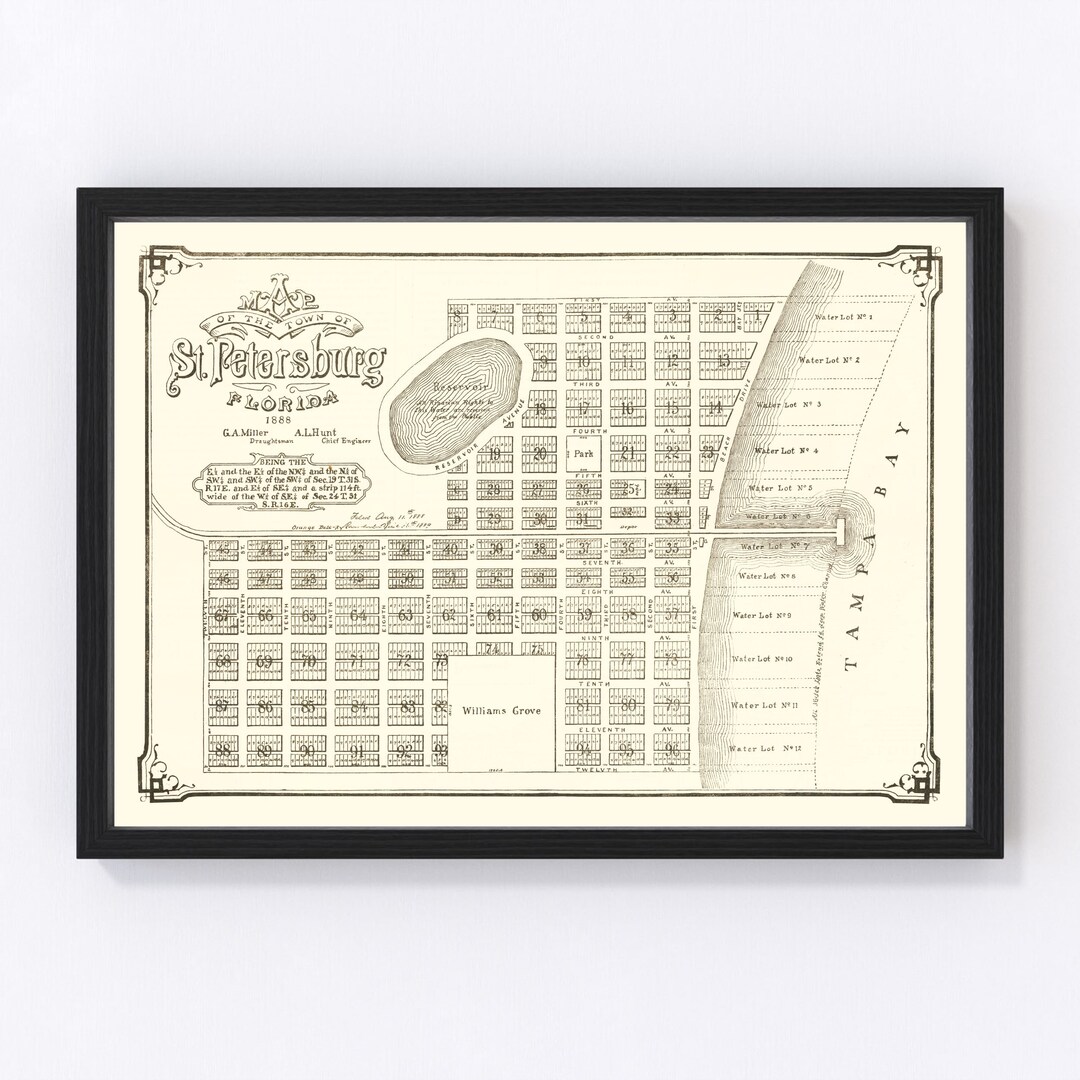 Carte Ancienne Vintage De Saint-Pétersbourg En Floride (1889) - Prête à Accrocher - Neuf