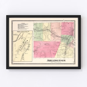 Arlington Township Map 1869, Vintage Arlington Township Map, Old Arlington Township Vermont Art, Wall Art Gift for Arlington Township Histor