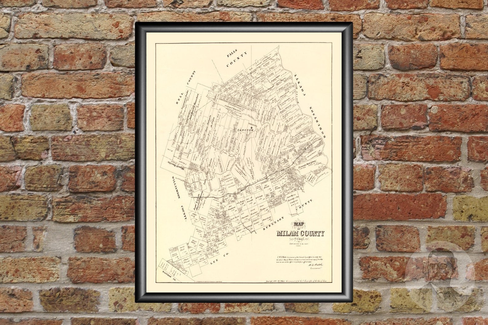 Vintage Milam County Map 1879 Old Map of Milam County Texas Etsy