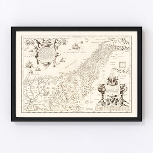 The Holy Lands Map 1570, Vintage The Holy Lands Map, Old The Holy Lands Art, Wall Art Gift for The Holy Lands History Lovers Retro Decor