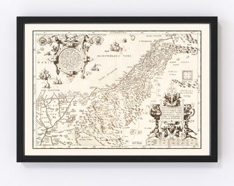 The Holy Lands Map 1570, Vintage The Holy Lands Map, Old The Holy Lands Art, Wall Art Gift for The Holy Lands History Lovers Retro Decor