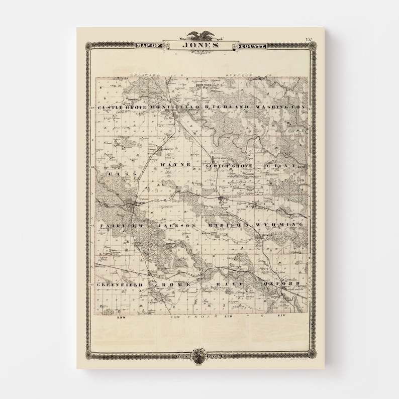 Jones County IA Map 1875 Old Map of Anamosa Iowa Art Vintage Etsy