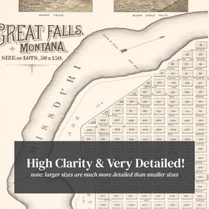 Great Falls Map 1883 Old Map of Great Falls Montana Art Vintage Print Framed Canvas Portrait ...