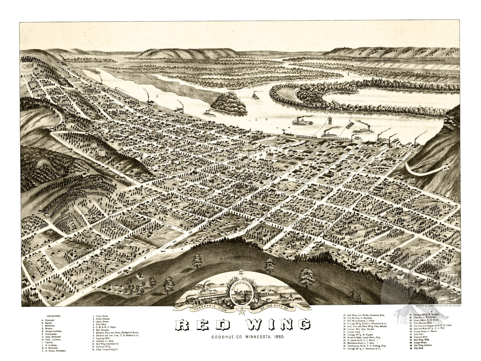 Red Wing Minnesota Vintage Map From 1880 Old City Map Art  Etsy