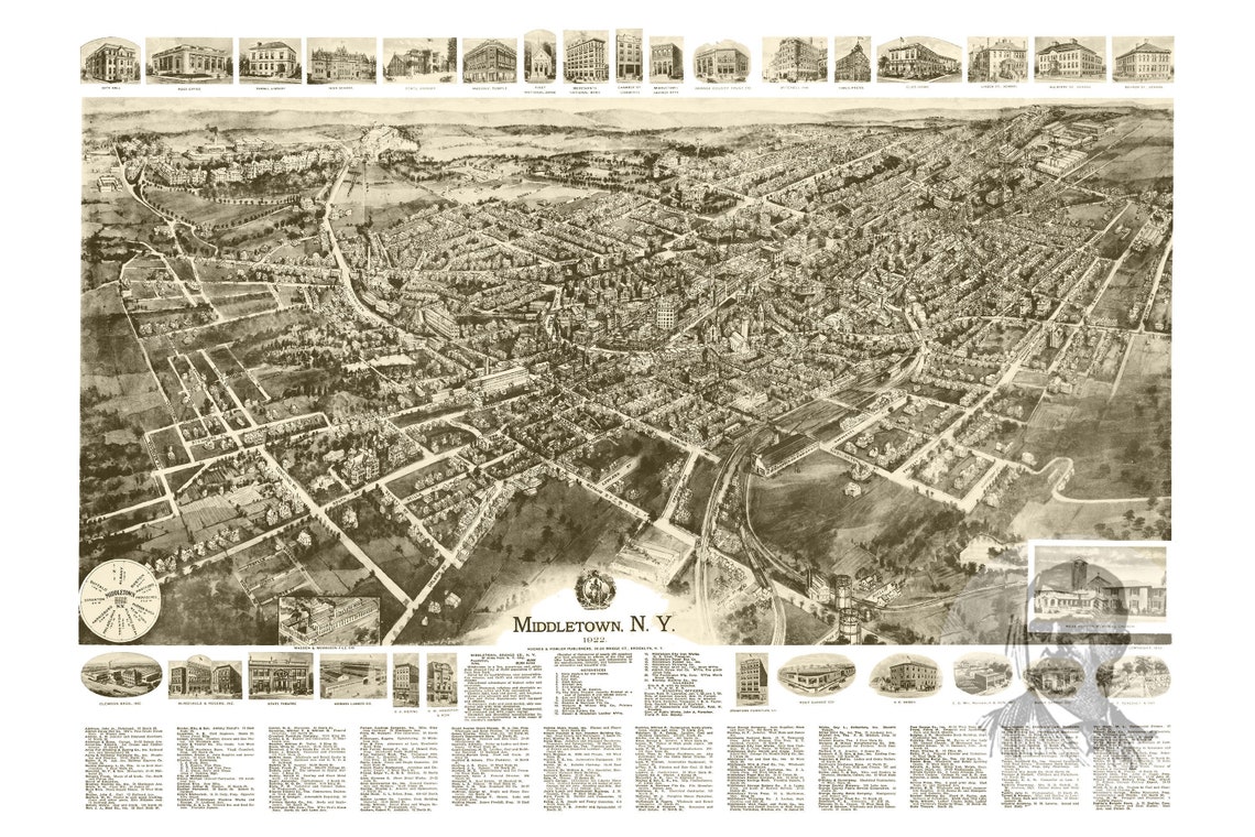 Vintage Middletown Map 1922 Old Map of Middletown New York | Etsy