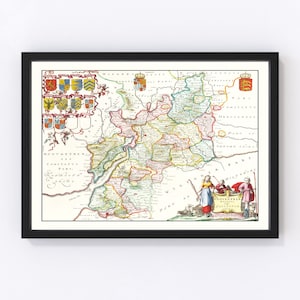 Gloucestershire Map 1665, Vintage Gloucestershire Map, Old Gloucestershire Art, Wall Art Gift for Gloucestershire History Lovers Retro Decor