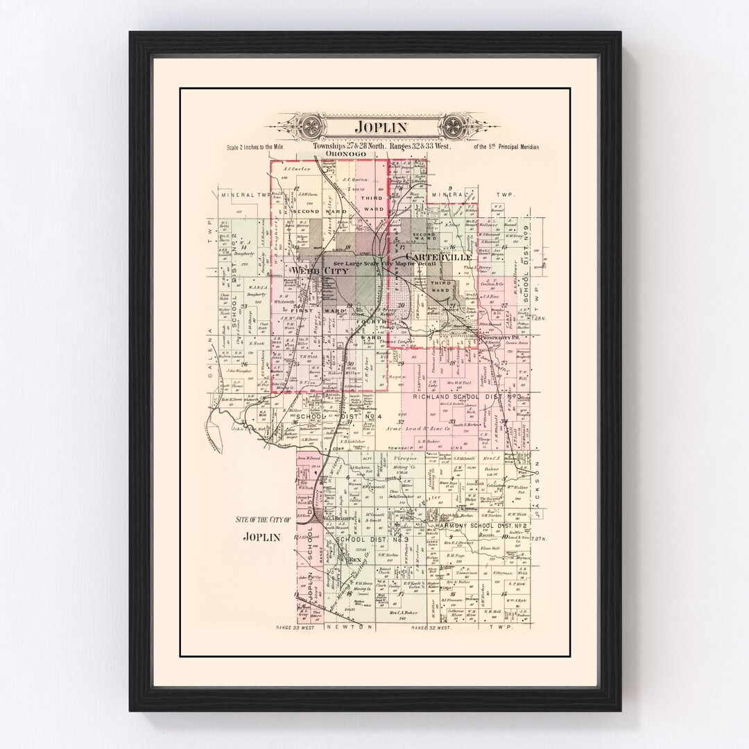 Joplin MO Map 1895 Old Map of Joplin Township Missouri Art Vintage