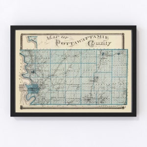 Pottawattamie County Map 1875, Vintage Pottawattamie County Map, Old Pottawattamie County Iowa Art, Wall Art Gift for Pottawattamie County H