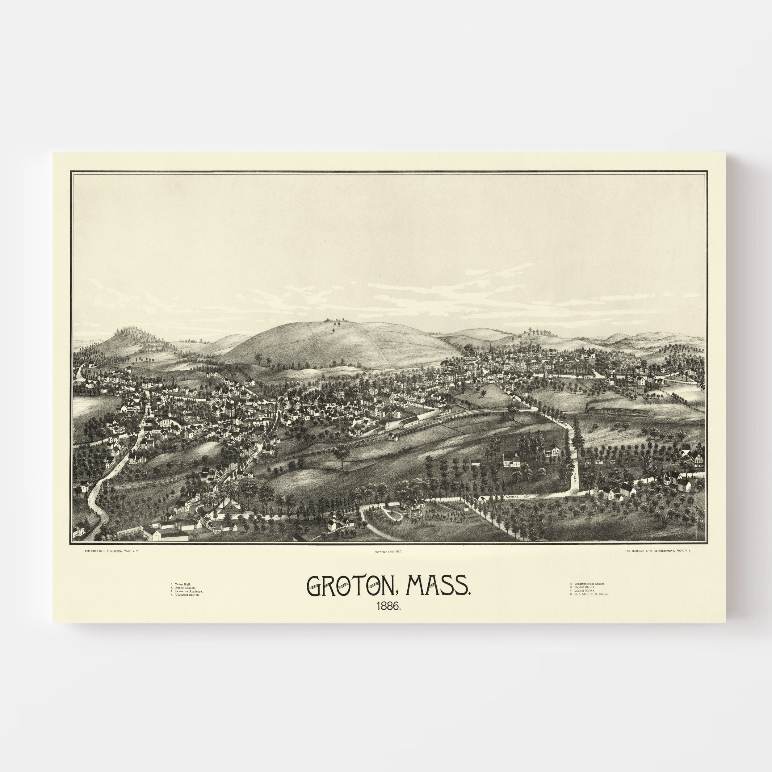 Groton Map Groton Map 1886, Vintage Groton Map, Old Groton Massachusetts Art, Wall ...