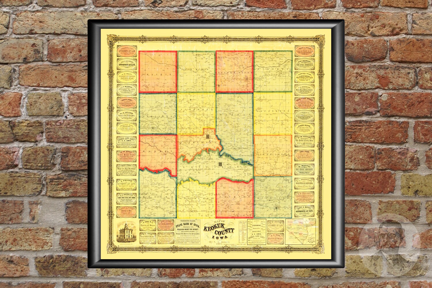 Vintage Keokuk County Map 1861 Old Map of Keokuk County | Etsy