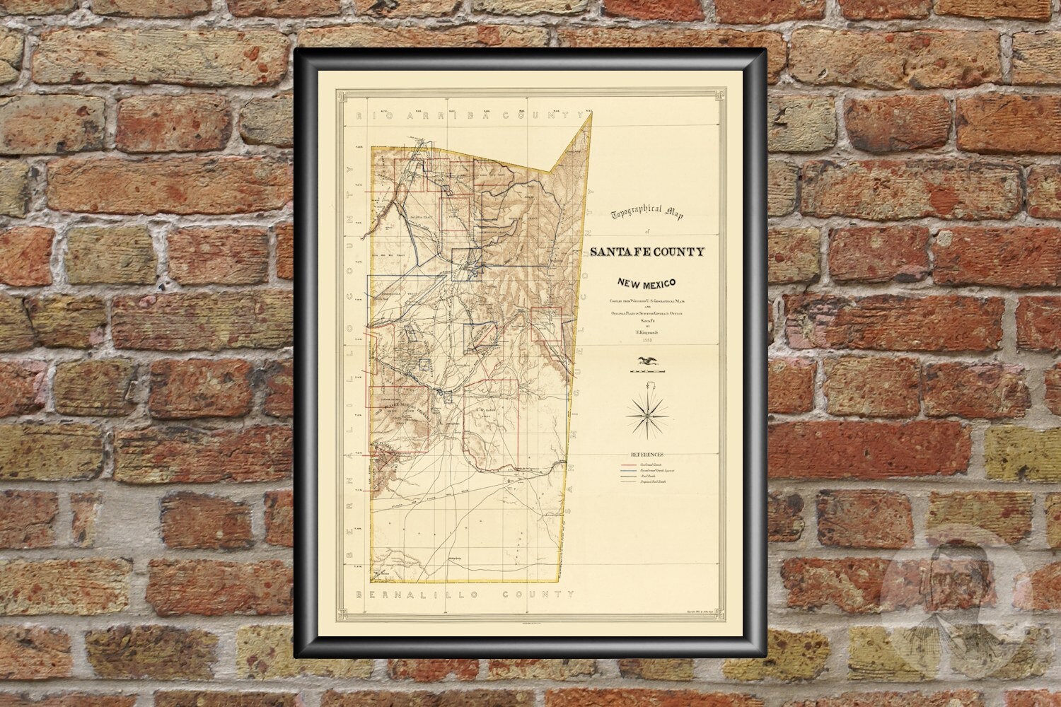 Vintage Santa Fe County Map 1888 Old Map of Santa Fe County Etsy