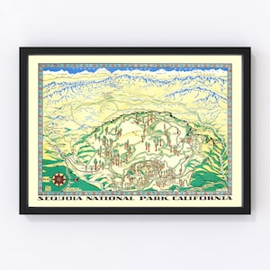 Sequoia National Park Map 1954, Vintage Sequoia National Park Map, Old Sequoia National Park Art, Wall Art Gift for Sequoia National Park Hi