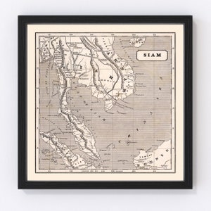Thailand Map 1848, Vintage Thailand Map, Old Thailand Art, Wall Art Gift for Thailand History Lovers Retro Decor