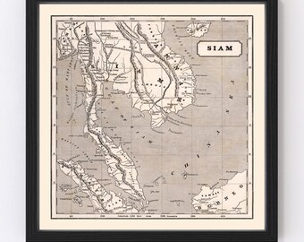 Thailand Map 1848, Vintage Thailand Map, Old Thailand Art, Wall Art Gift for Thailand History Lovers Retro Decor