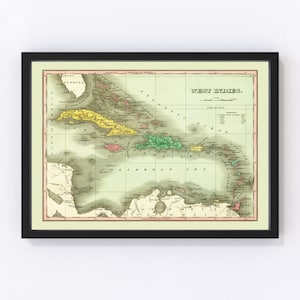 West Indies Map 1831, Vintage West Indies Map, Old West Indies Art, Wall Art Gift for West Indies History Lovers Retro Decor