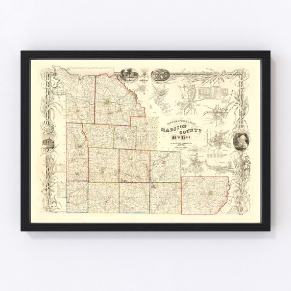 Madison County Ny Map Madison County New York Vintage Map From 1853 Old County | Etsy Australia