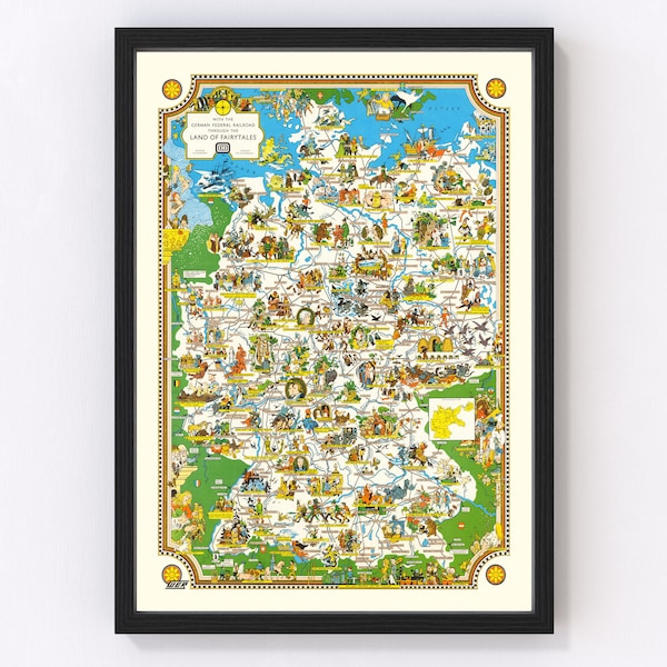 Germany Map 1960 - Old Map of Germany Art Print Framed Wall Art Vintage Canvas Portrait History Ancestry Genealogy Travel