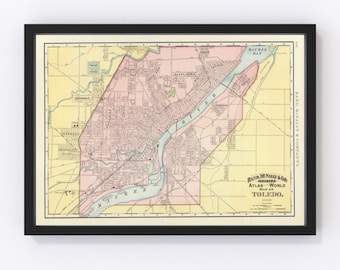 Toledo Map 1897, Vintage Toledo Map, Old Toledo Ohio Art, Wall Art Gift for Toledo History Lovers Retro Decor