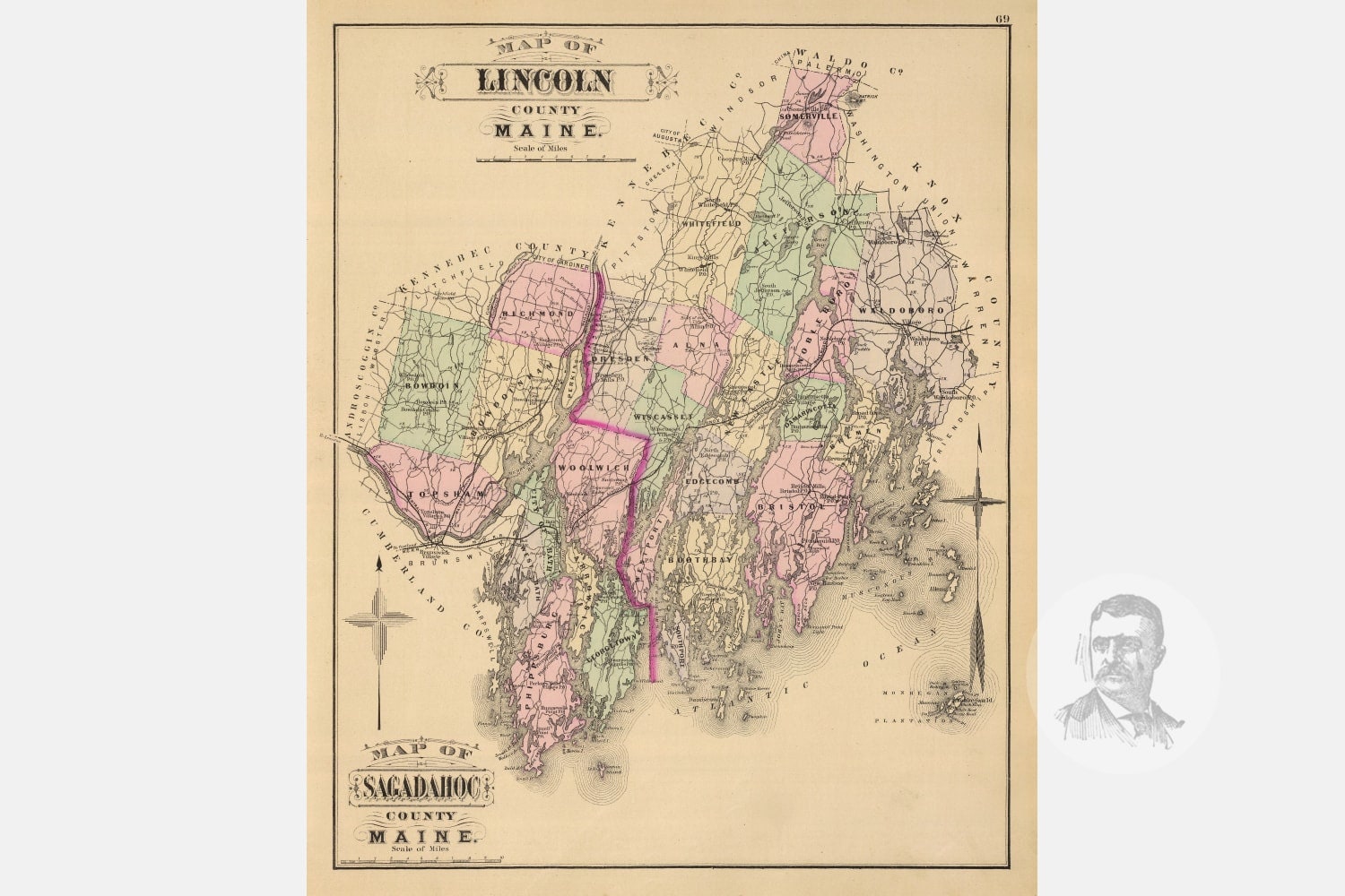 Vintage Lincoln County ME Map 1885 Old Maine Map Historical Etsy