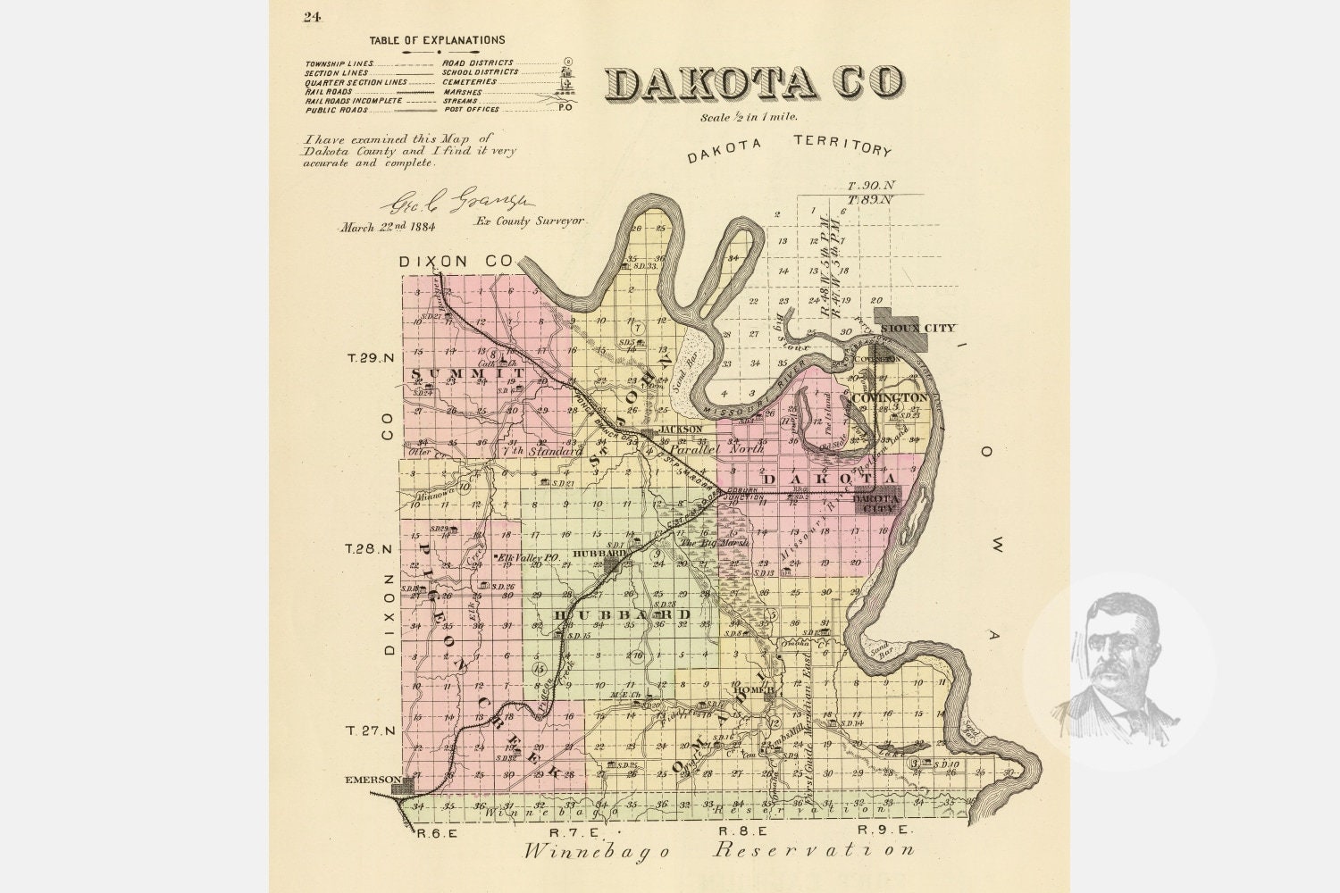 Vintage Dakota County NE Map 1885 Old Nebraska Map Etsy