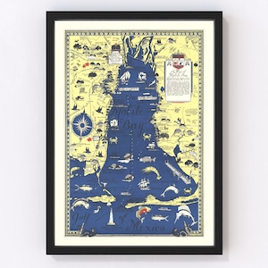May include: A vintage illustrated map of Mobile Bay, Alabama, with a yellow background and blue water. The map features various landmarks, including the city of Mobile, the Gulf of Mexico, and the Mobile River. The map is surrounded by a black frame.
