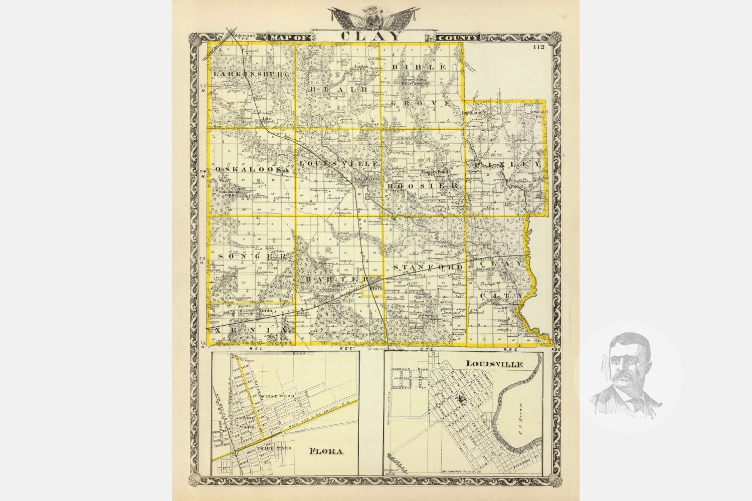 Vintage Clay County IL Map 1876 Old Illinois Map Historical Etsy