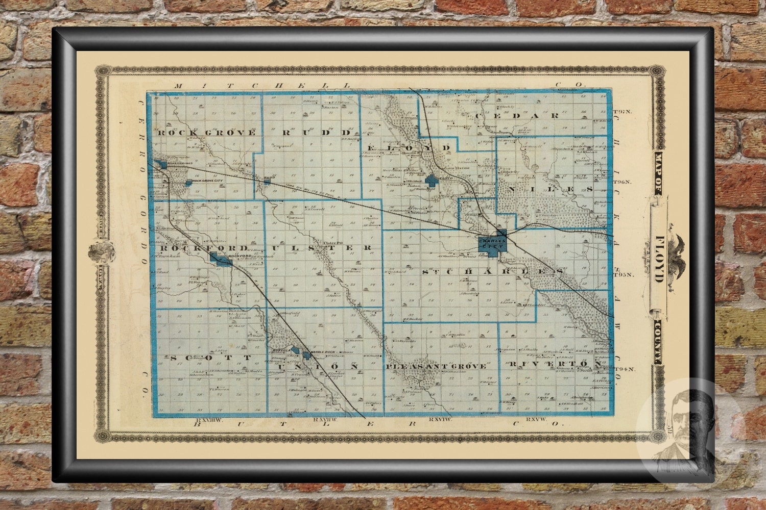 Vintage Floyd County IA Map 1875 Old Iowa Map Historical Etsy