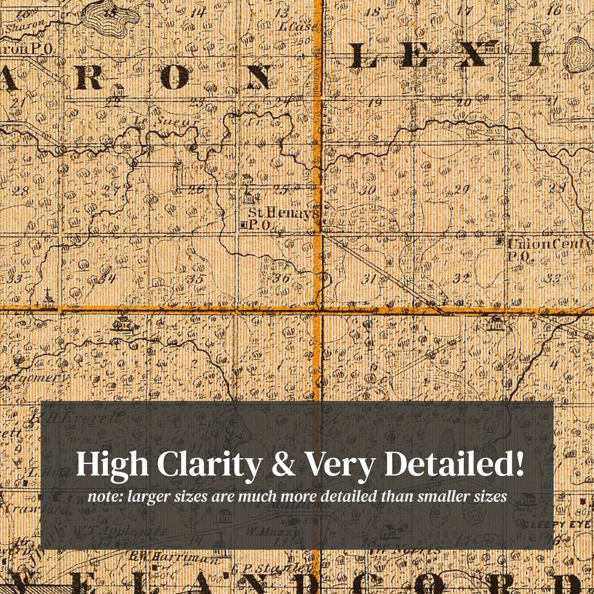 Le Sueur County MN Map 1874 Old Map of Le Center Minnesota Etsy