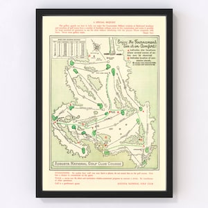 Augusta National Golf Course Map 1954 - Old Map of Augusta National Golf Course Art Vintage Print Framed Wall Art Canvas Portrait