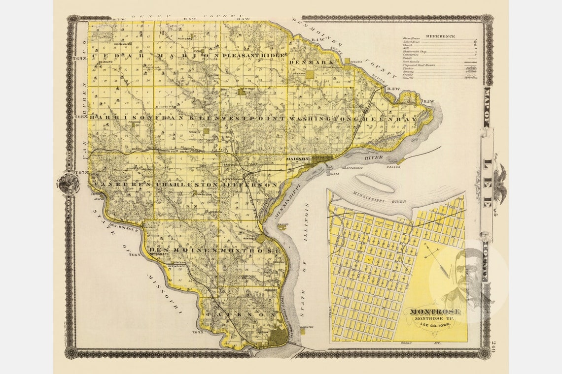 Vintage Lee County IA Map 1875 Old Iowa Map Historical Wall Etsy
