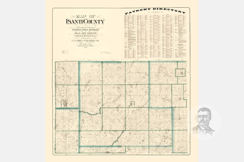 Vintage Isanti County Map 1898 Old Map of Isanti County Etsy