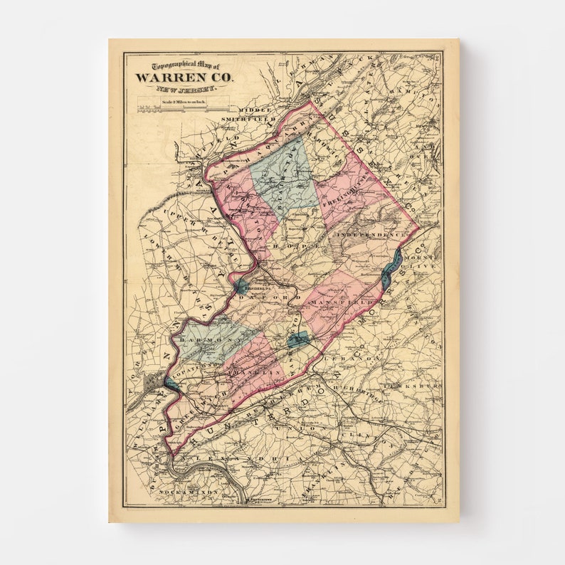 Warren County NJ Map 1872 Old Map of Belvidere New Jersey Etsy