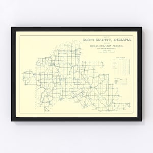 Scott County IN Map 1910 Old Map of Indiana Art Vintage Print Framed Canvas Portrait History ...