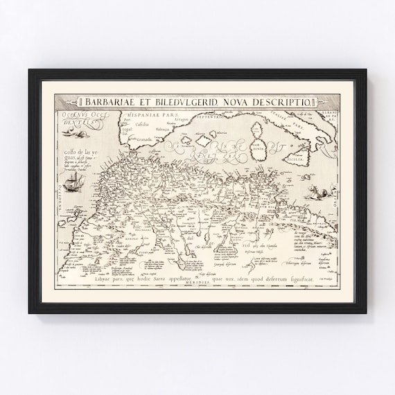 North Africa & the Mediterranean Sea Map 1570 - Old Map of North Africa Mediterranean Sea Art Vintage Print Framed Wall Art