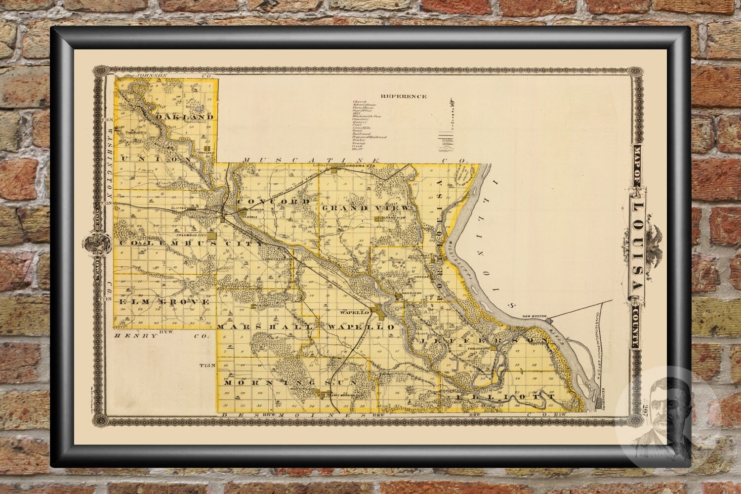 Vintage Louisa County IA Map 1875 Old Iowa Map Historical Etsy