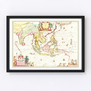 India Map 1665, Vintage India Map, Old India Art, Wall Art Gift for India History Lovers Retro Decor