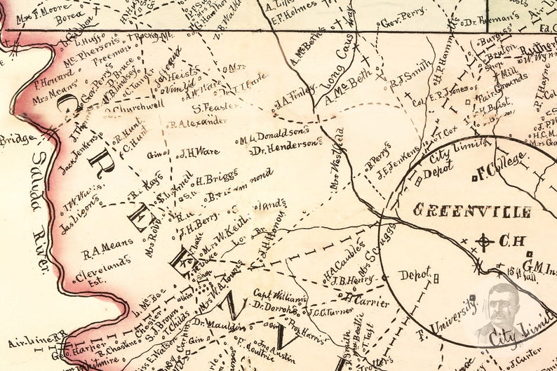 Vintage Greenville County Map 1882 Vecchia mappa di | Etsy