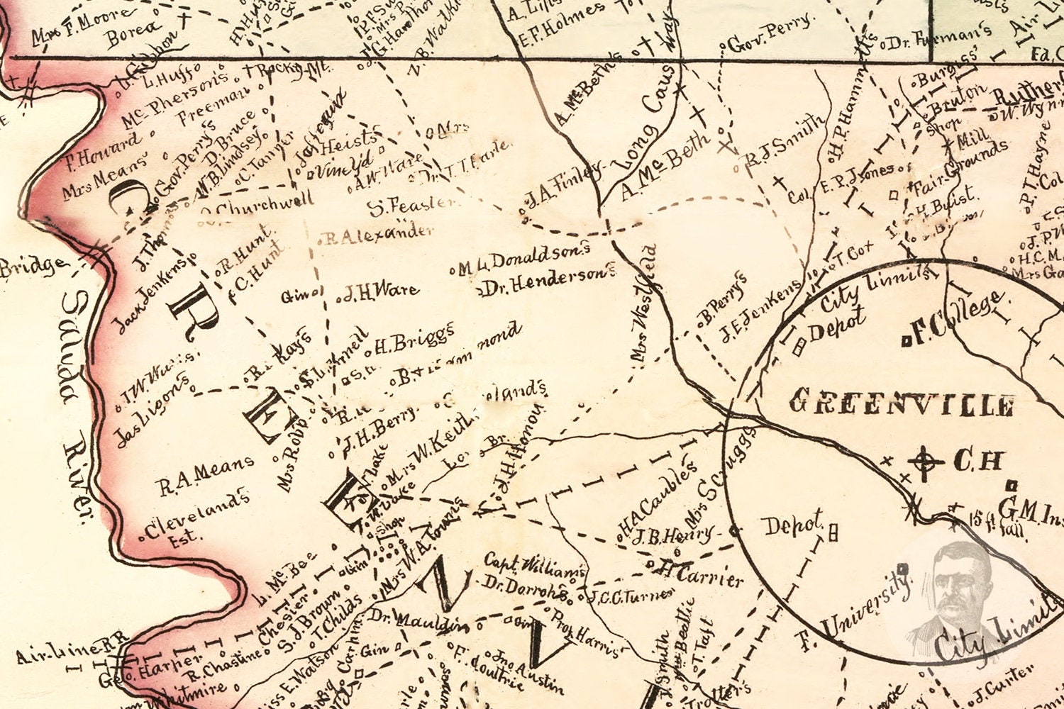 Vintage Greenville County Map 1882 Old Map of Greenville Etsy