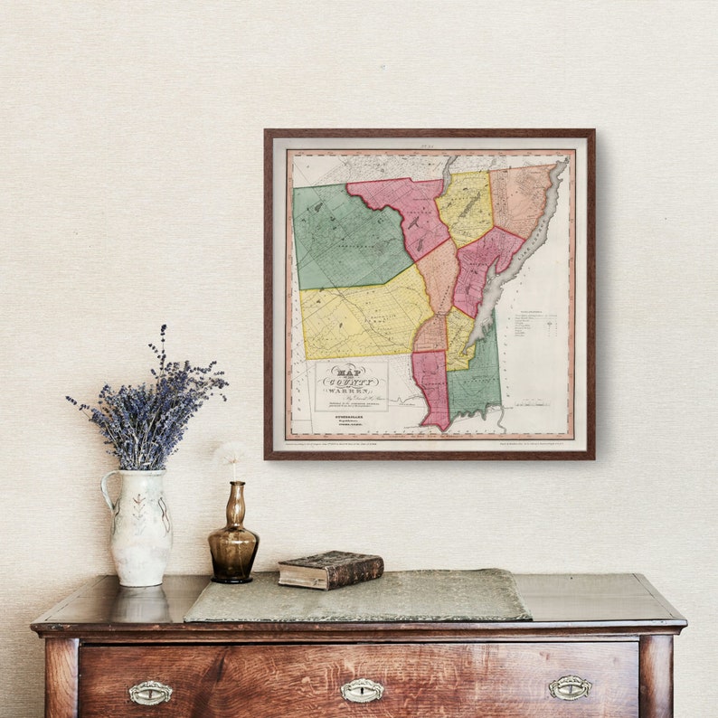 Warren County NY Map 1840 Old Map of Queensbury New York Art Etsy