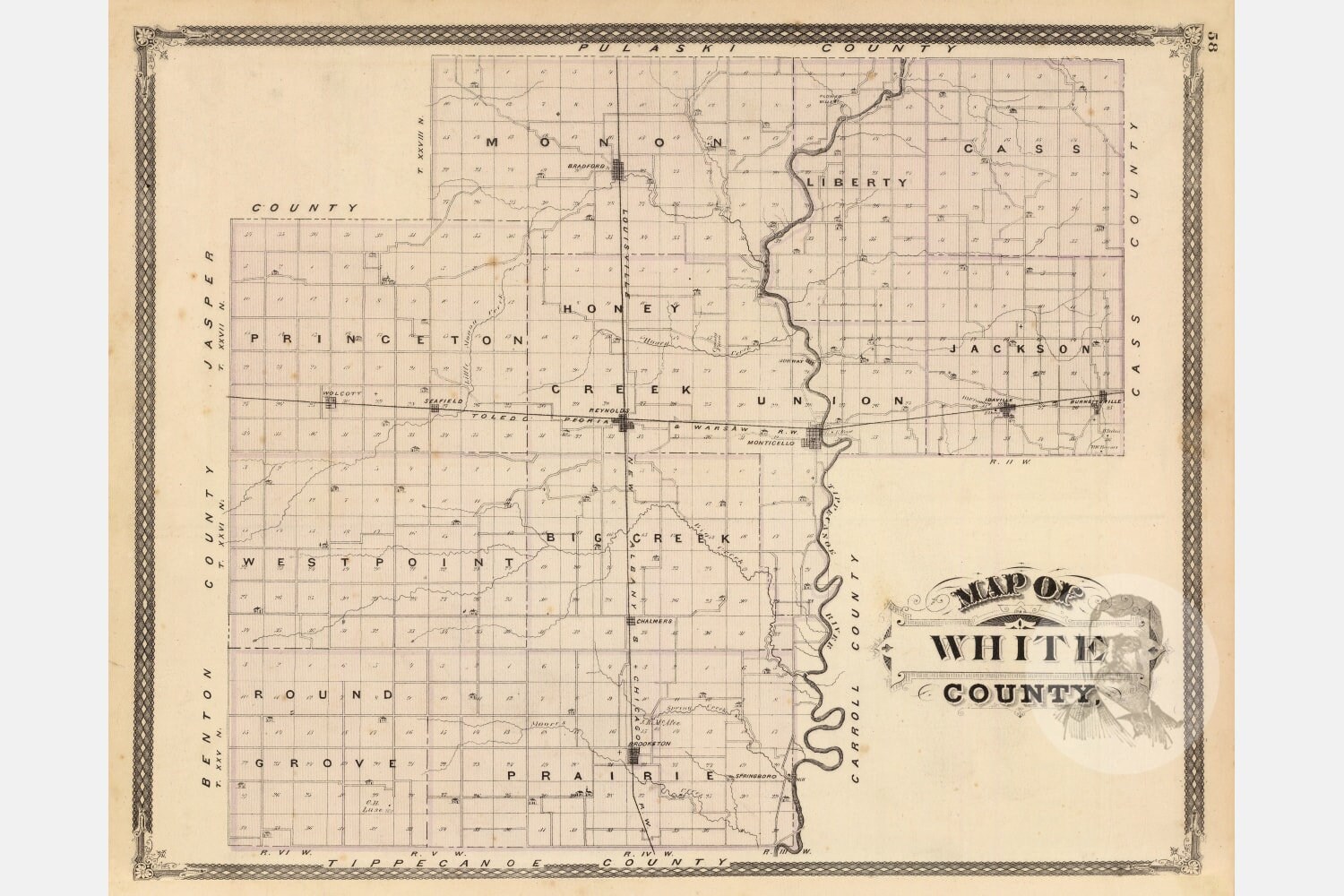Vintage White County IN Map 1876 Old Indiana Map Historical Etsy