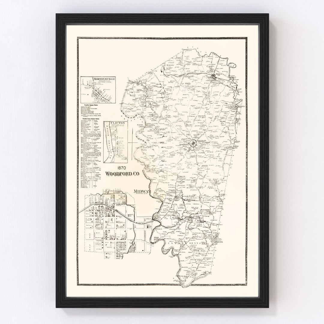 Woodford County Map 1870, Vintage Woodford County Map, Old Woodford County Kentucky Art, Wall ...