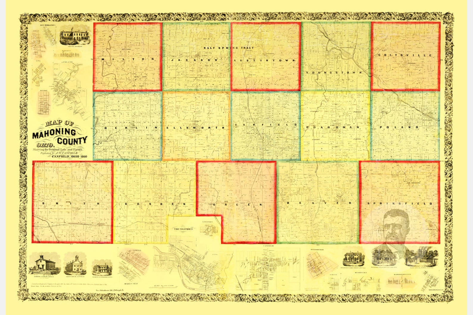 Vintage Mahoning County Map 1860 Old Map of Mahoning County Etsy