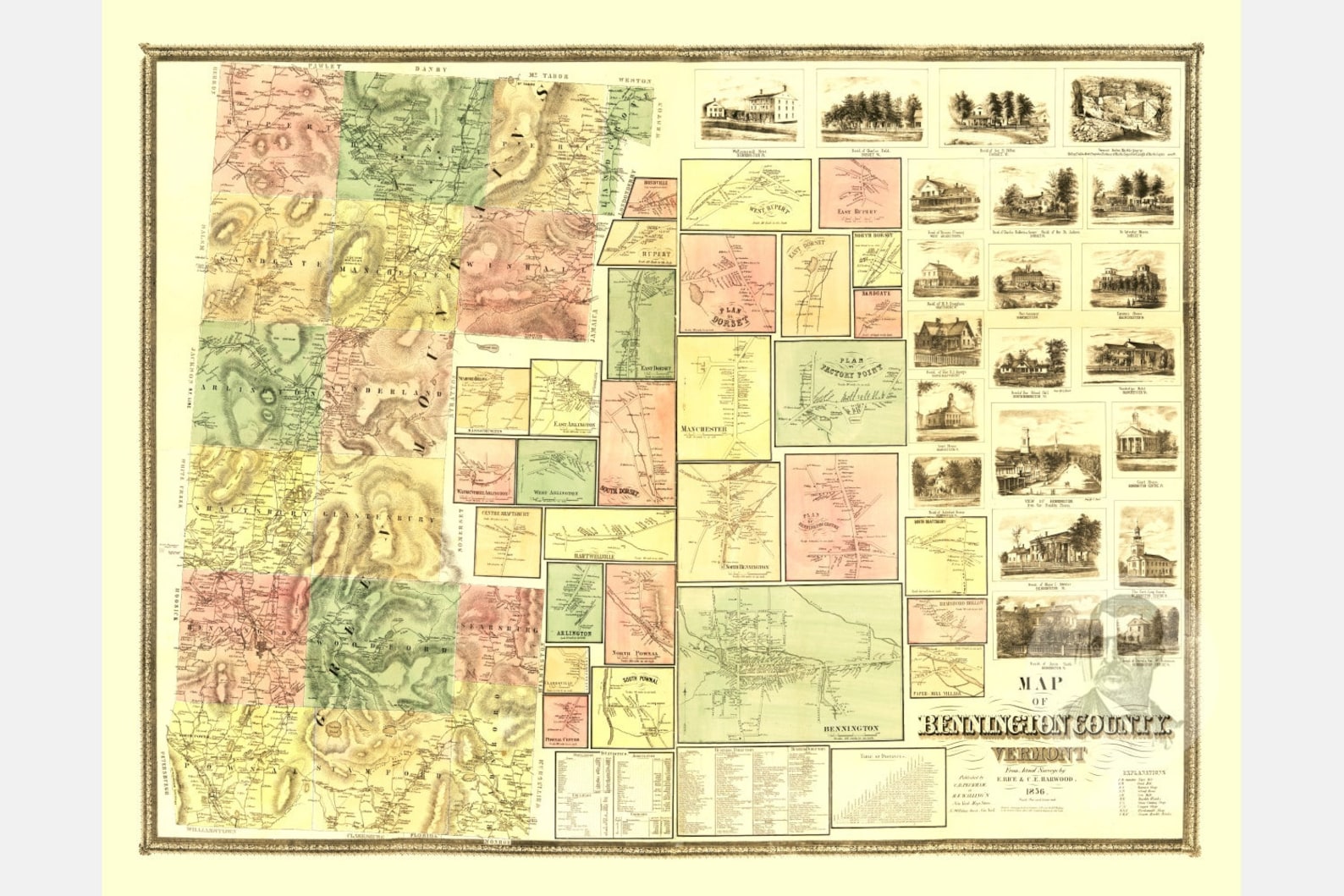 Vintage Bennington County Map 1856 Bennington County VT Land Etsy