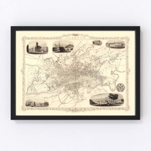 Glasgow Map 1851, Vintage Glasgow Map, Old Glasgow Art, Wall Art Gift for Glasgow History Lovers Retro Decor