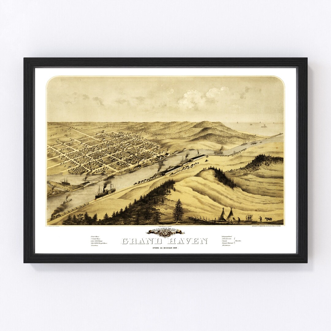 Grand Haven Map 1868 Old Map of Grand Haven Michigan Art Vintage Print